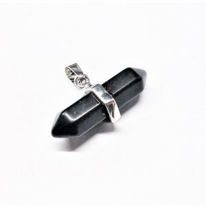 Pendentif pointe hexagonal en black stone et argent 32mm