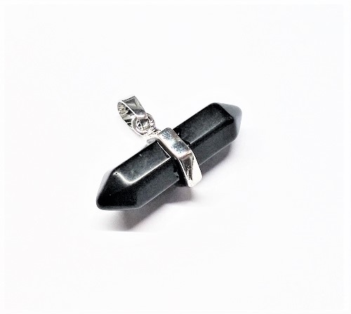 Pendentif pointe hexagonal en black stone et argent 32mm