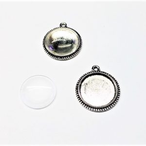 Ensemble pendentif plateau 16 x 20 x 2mm avec cabochon en verre