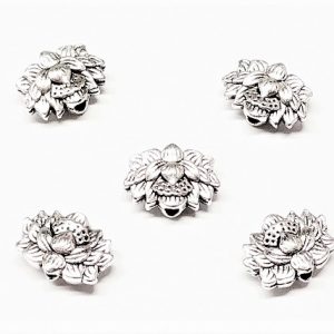 Pièce de métal fleur de lotus argent antique 12 x 9mm