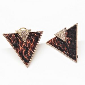 Boucle d'oreille triangle avec cuir avec cristal 30mm