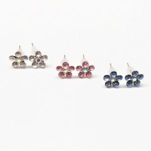 Boucle d'oreille trio fleur avec crystal 10mm