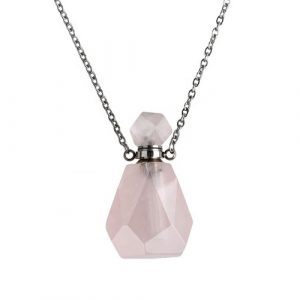 Collier chaîne 20" en acier inoxydable avec pendentif bouteille quartz rose 34 x 18mm