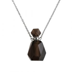 Collier chaîne 20" en acier inoxydable avec pendentif bouteille quartz fumé 34 x 18mm