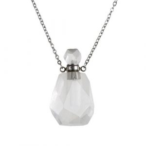 Collier chaîne 20" en acier inoxydable avec pendentif bouteille quartz blanc 34 x 18mm