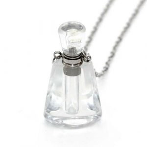 Collier chaîne 20" en acier inoxydable avec pendentif bouteille quartz blanc 37 x 20mm