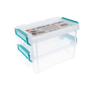 Ensemble de 2 contenants clear et turquoise en plastique 5.5 x 4 x 2"