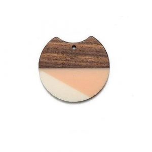 Pendentif en résine bicolore et bois de noyer 33.5 x 37 x 3.5mm