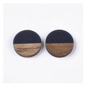 Pendentif rond en bois de noyer et résine 28.5 x 3.5mm