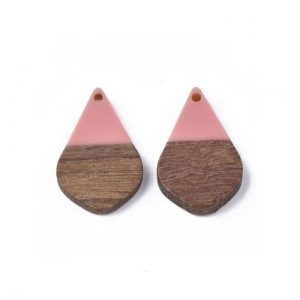 Pendentif larme en bois de noyer et résine 28 x 18 x 3mm