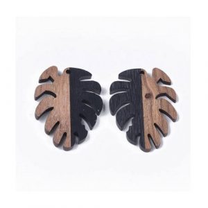 Pendentif feuille monstera en bois de noyer et résine 37.5 x 30 x 3.5mm